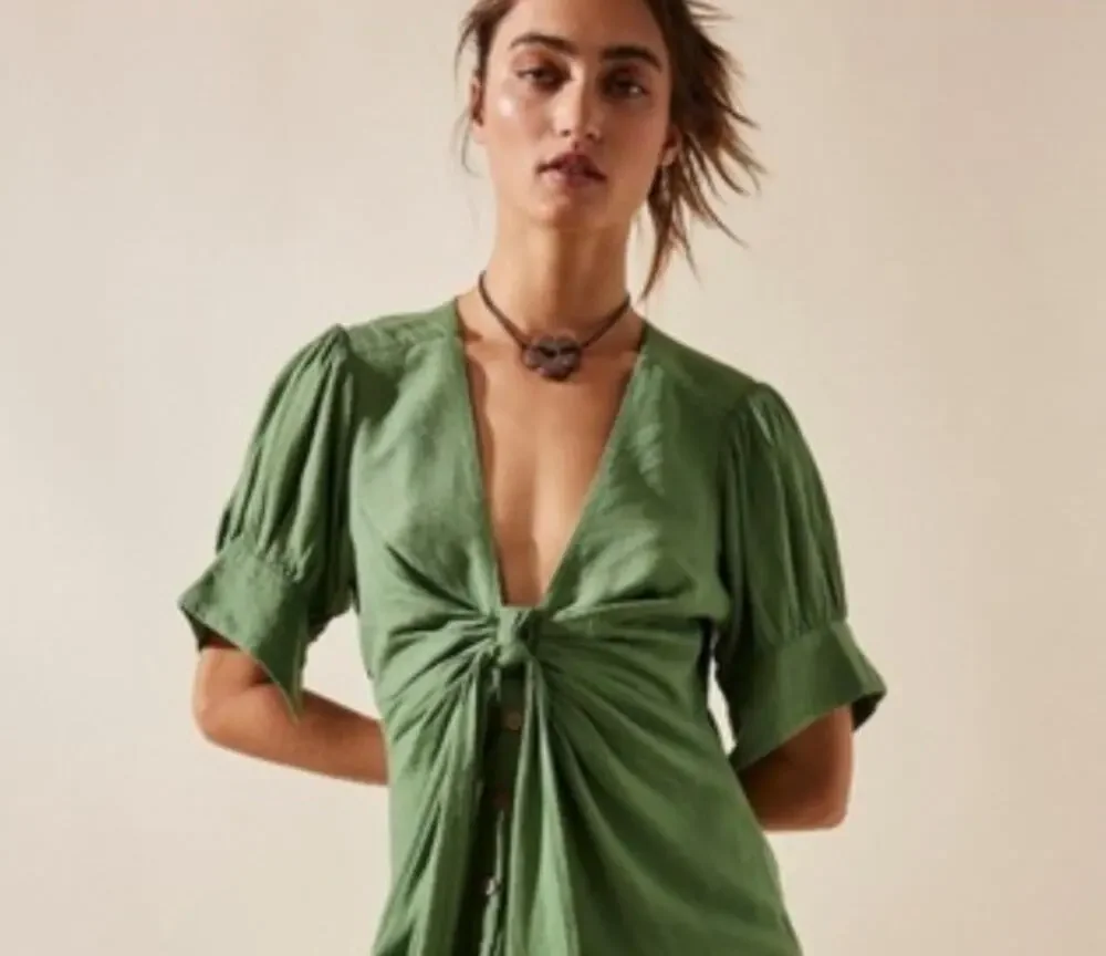 Free People Vintage Summer Button Green Olive Maxi Dress M